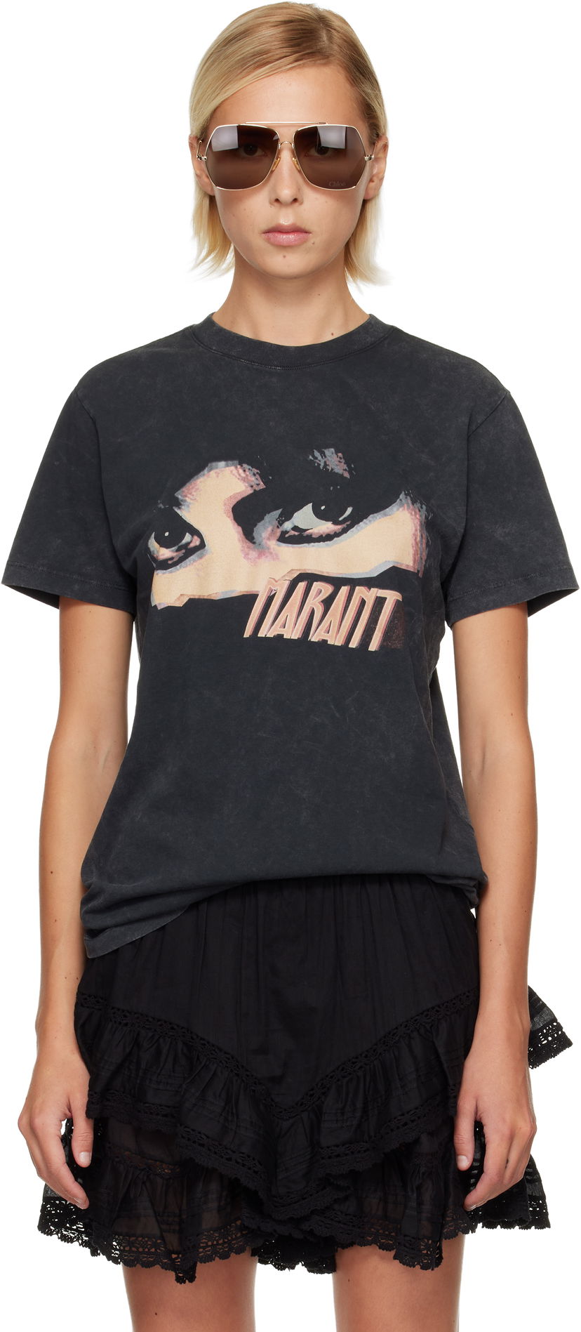 Тениска Isabel Marant Étoile Etoile Zoeline Short Sleeve Washed Graphic Print T-Shirt Черно | TS0147FA-C3N07E