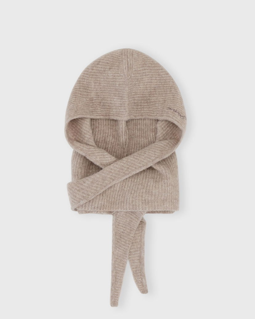 Шапка GANNI Wool Ribbed Knit Balaclava with Tie Бежово | A5983-859