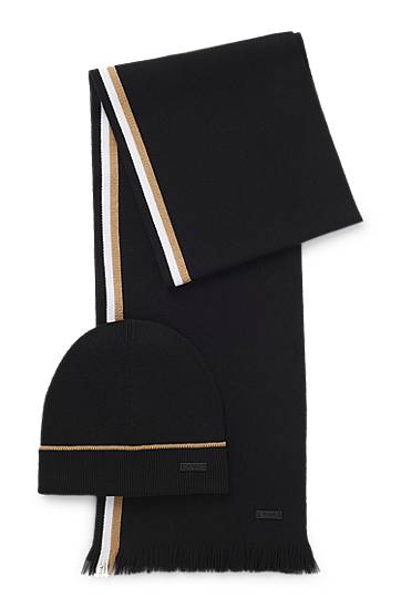 Hat and scarf gift set with stripe details