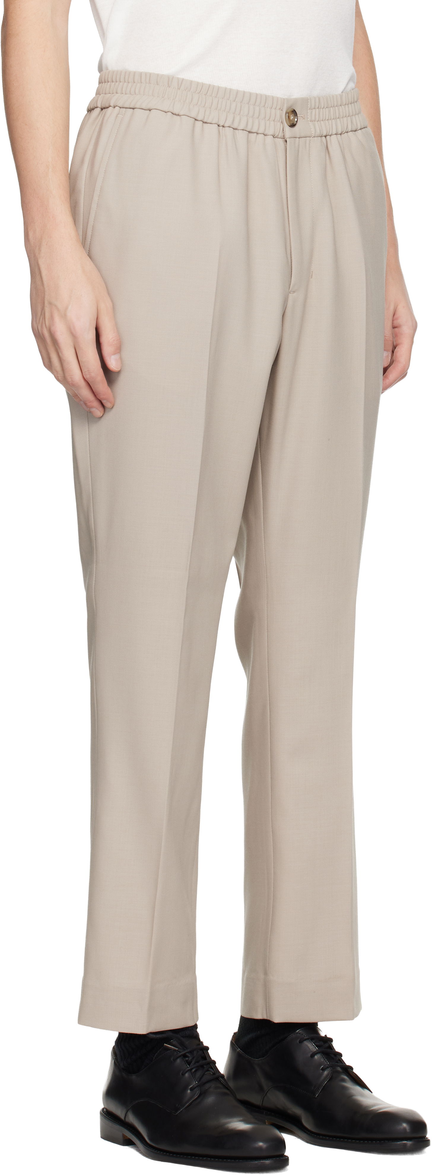 Панталони AMI Wool Elasticated Waist Trousers Бежово | H25HTR226.WV0066, 1