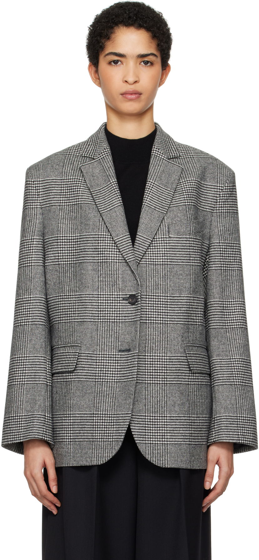 Яке Anine Bing Quinn Houndstooth Blazer Черно | A-01-2008-MTL37