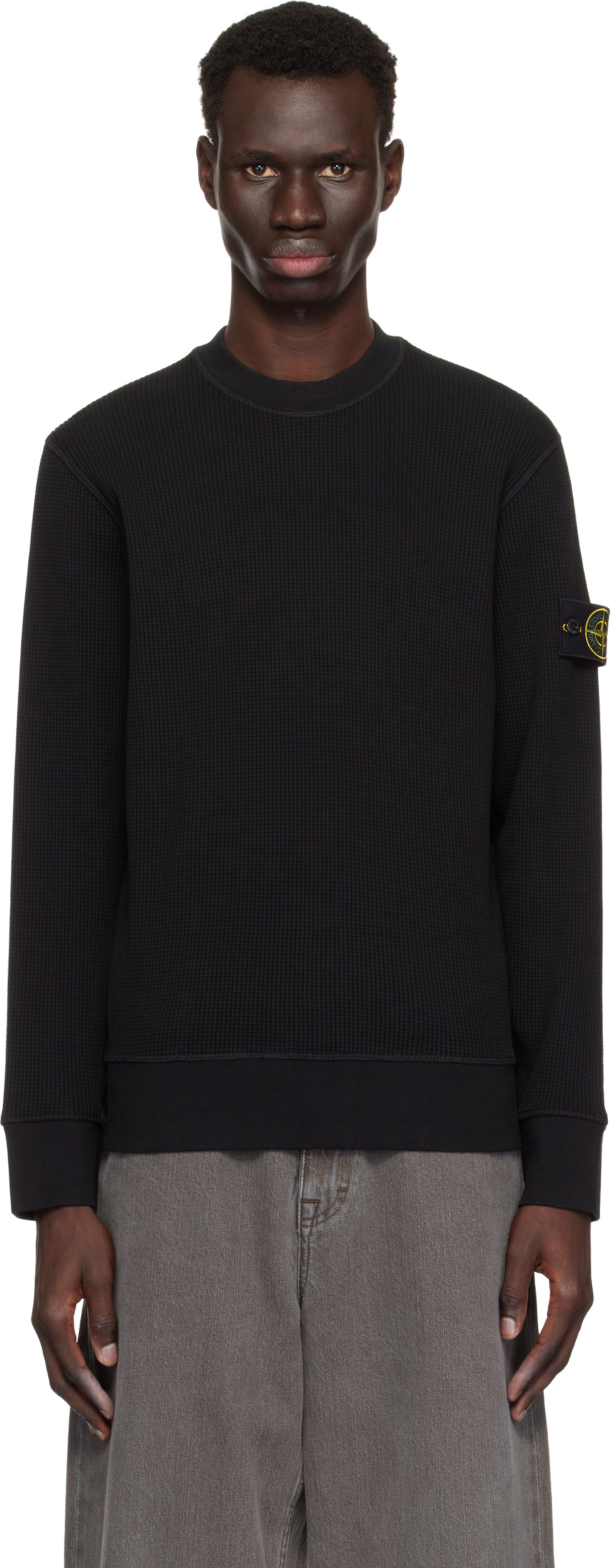 Пуловер Stone Island Stone Island Waffle Fleece Sweatshirt Черно | K1S15 6100008 S0044, 0