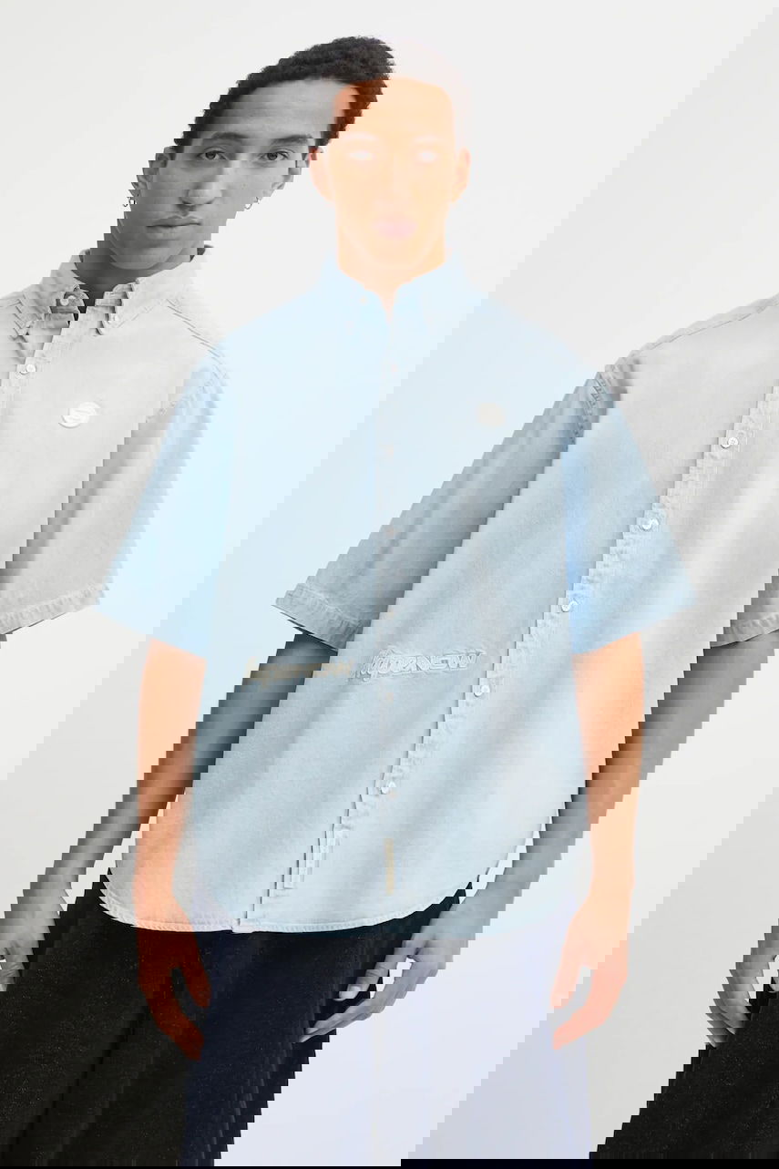 Риза AAPE by A Bathing Ape AAPE Now Relaxed Short-Sleeve Button-Down Denim Shirt Синьо | AAPSRM8515XXO, 0