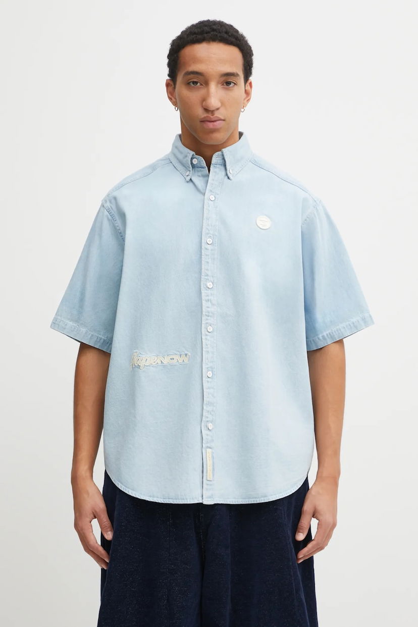 Риза AAPE by A Bathing Ape AAPE Now Relaxed Short-Sleeve Button-Down Denim Shirt Синьо | AAPSRM8515XXO