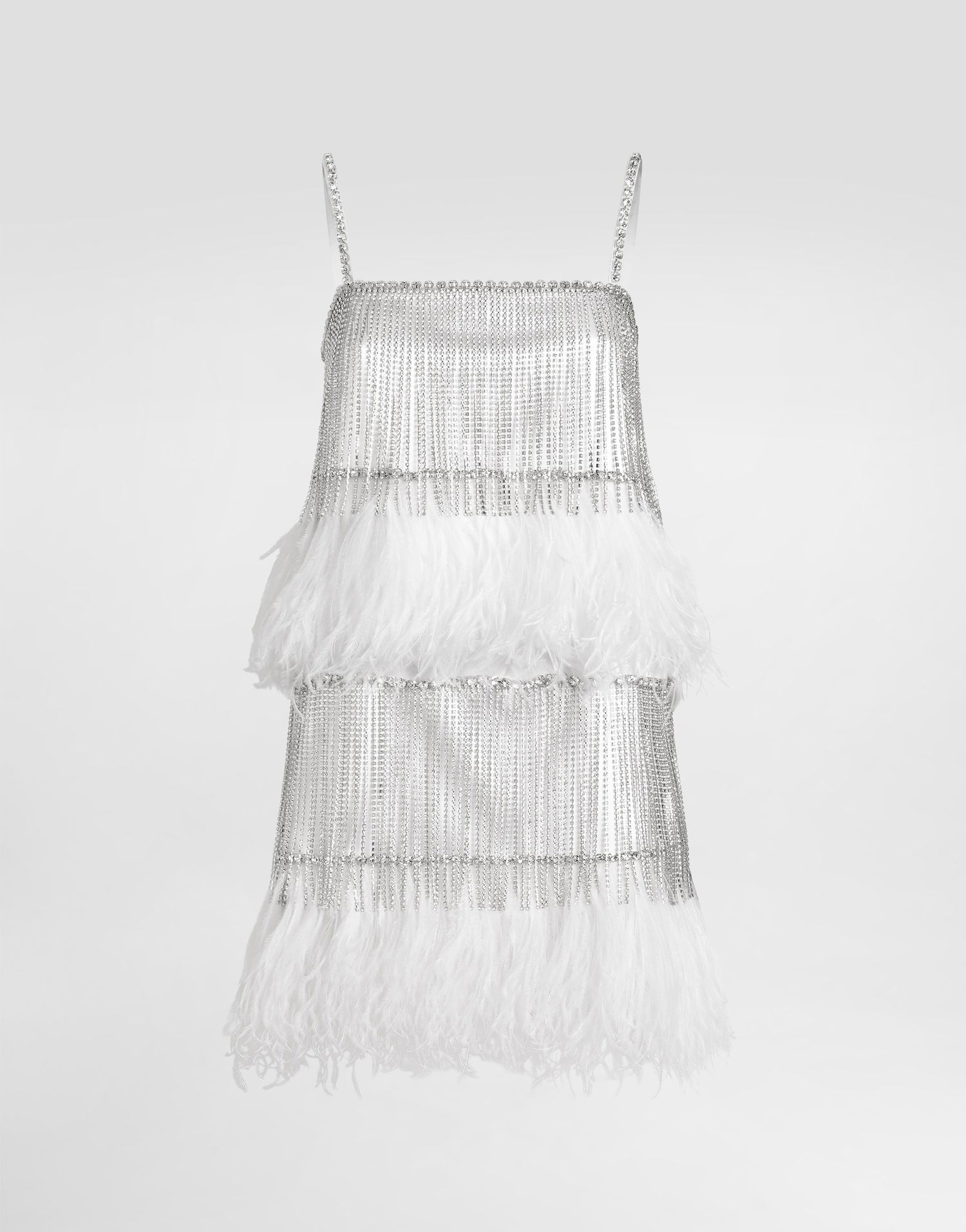 Pокля Dolce & Gabbana Dolce & Gabbana Satin and Feather Mini Dress with Crystal Fringe Бяло | F60FHZGDDI6G1012, 0