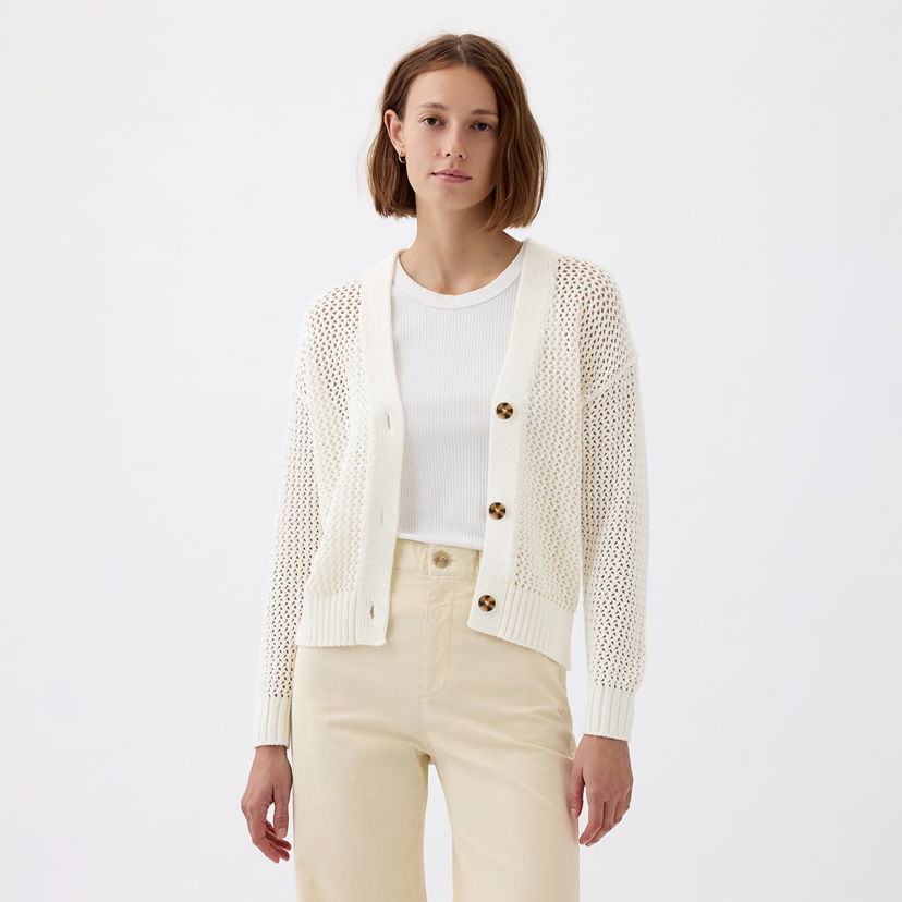 Пуловер GAP Longsleeve Crochet Cardigan New Off White Бежово | 854777-00