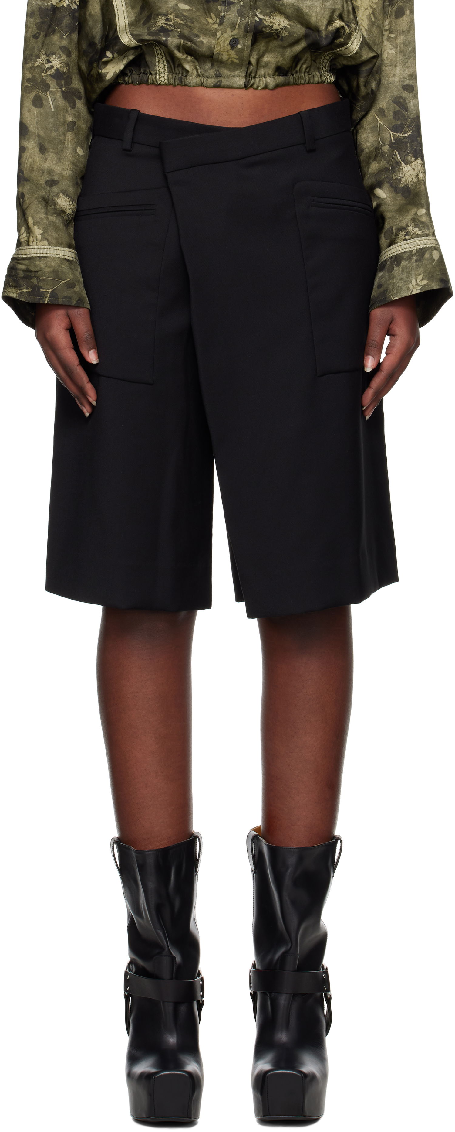 Къси панталони R13 R13 Crossover Knee-Length Shorts Черно | R13WR369-R475A, 0