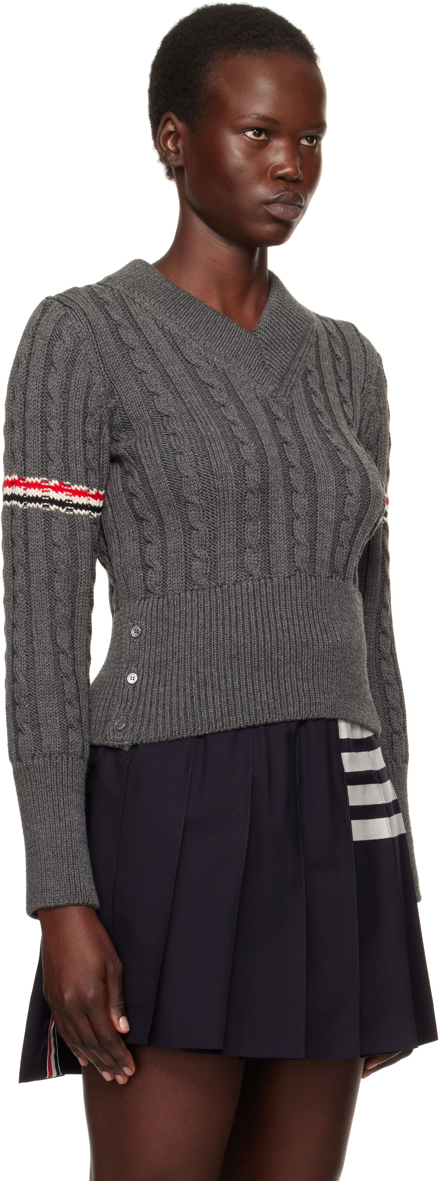 Пуловер Thom Browne Classic Cable V-Neck Wool Sweater Синьо | FKA479A-Y1024, 1