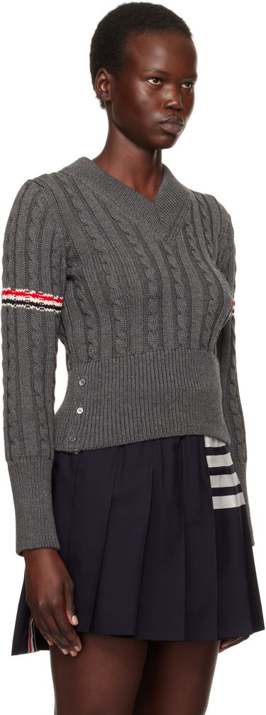 Пуловер Thom Browne Classic Cable V-Neck Wool Sweater Синьо | FKA479A-Y1024, 1