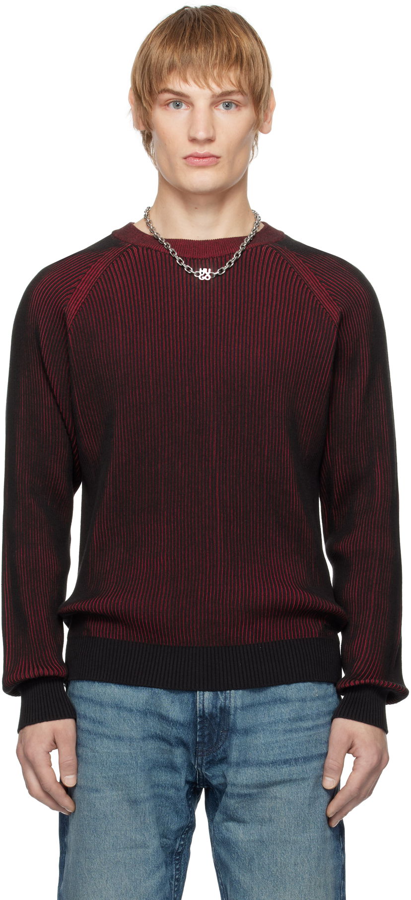 Пуловер BOSS Two-Tone Ribbed Cotton Sweater Червено | 50531799