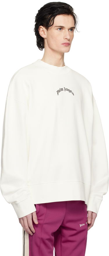 Суитчър Palm Angels Curved Logo Crew Sweat Off White/Black Бяло | PMBA080S25FLE0010310, 1