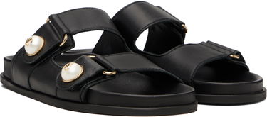 Кецове и обувки Jimmy Choo Fayence Pearl-Embellished Leather Flat Sandals Черно | FAYENCE SANDAL, 3