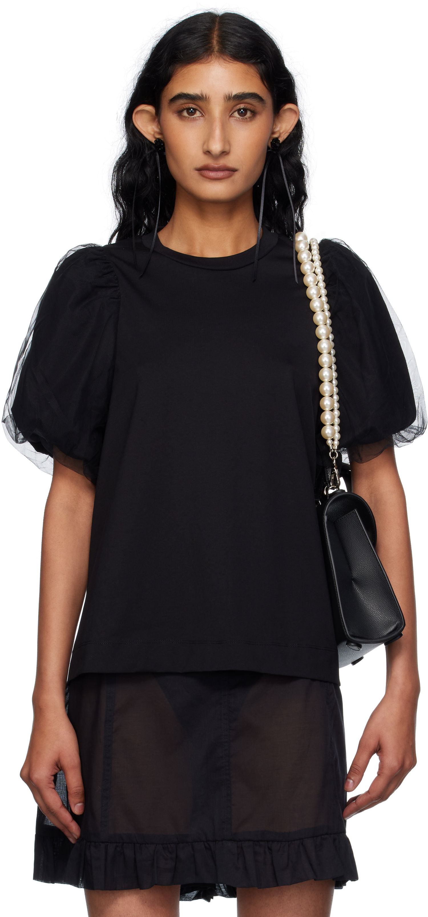 Тениска Simone Rocha Simone Rocha Tulle Overlay Puff Sleeve T-Shirt Черно | 5397 0553, 0
