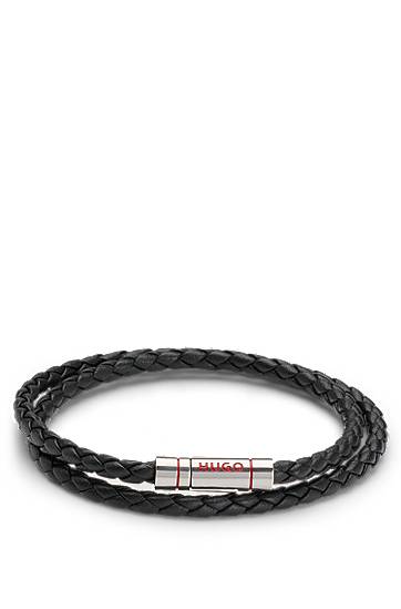 Гривна BOSS HUGO Double Braided Leather Cuff Bracelet Черно | 50532309, 0