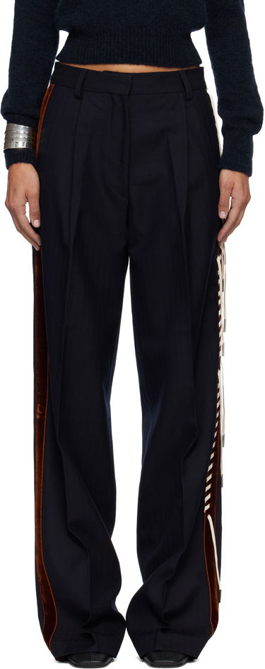 Панталони Dries Van Noten Dries Van Noten Embellished Tuxedo Trousers with Velvet Side Stripe and Lace-Up Detail Тъмно синьо | 252-010960-2193, 0