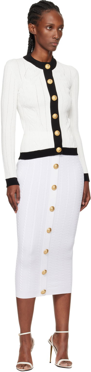 Пола Balmain Cable-Knit Button-Front Midi Skirt Бяло | FF1LD066KI50, 3