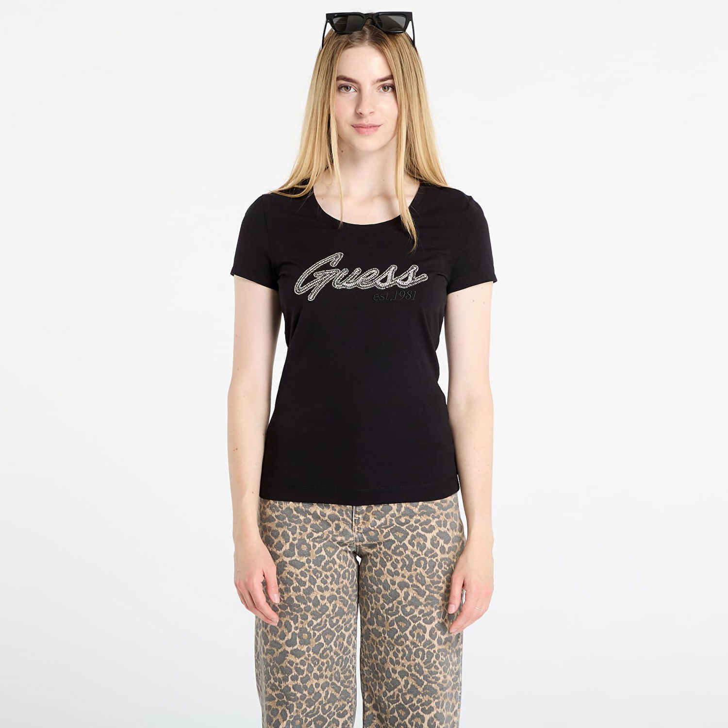 Тениска GUESS GUESS Logo Hot Fix Tee Черно | W5YI16J1314-JBLK, 0