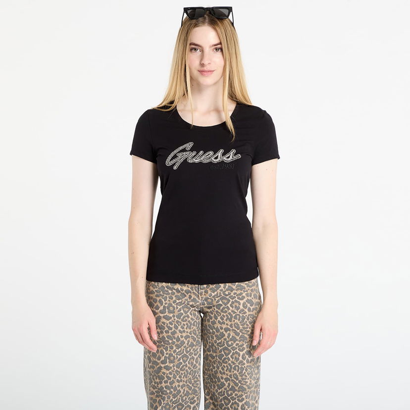 Тениска GUESS GUESS Logo Hot Fix Tee Черно | W5YI16J1314-JBLK