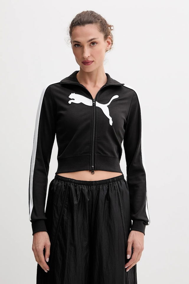 Cropped Track Jacket with Side Stripes and Logo Print