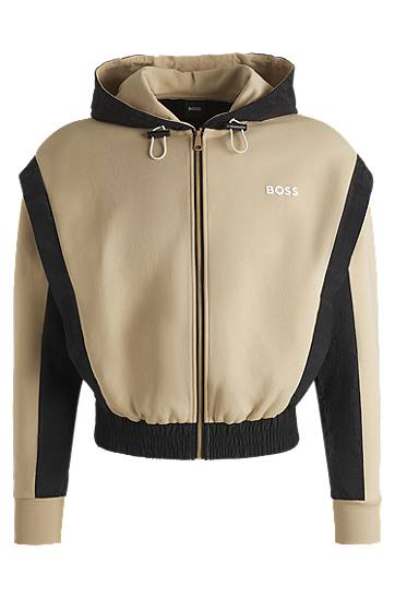Суитчър BOSS BOSS Active Zip-Up Hoodie with Color-Blocking Бежово | 50541327, 0