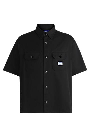 Oversized Cotton Twill Shirt with Logo Patch