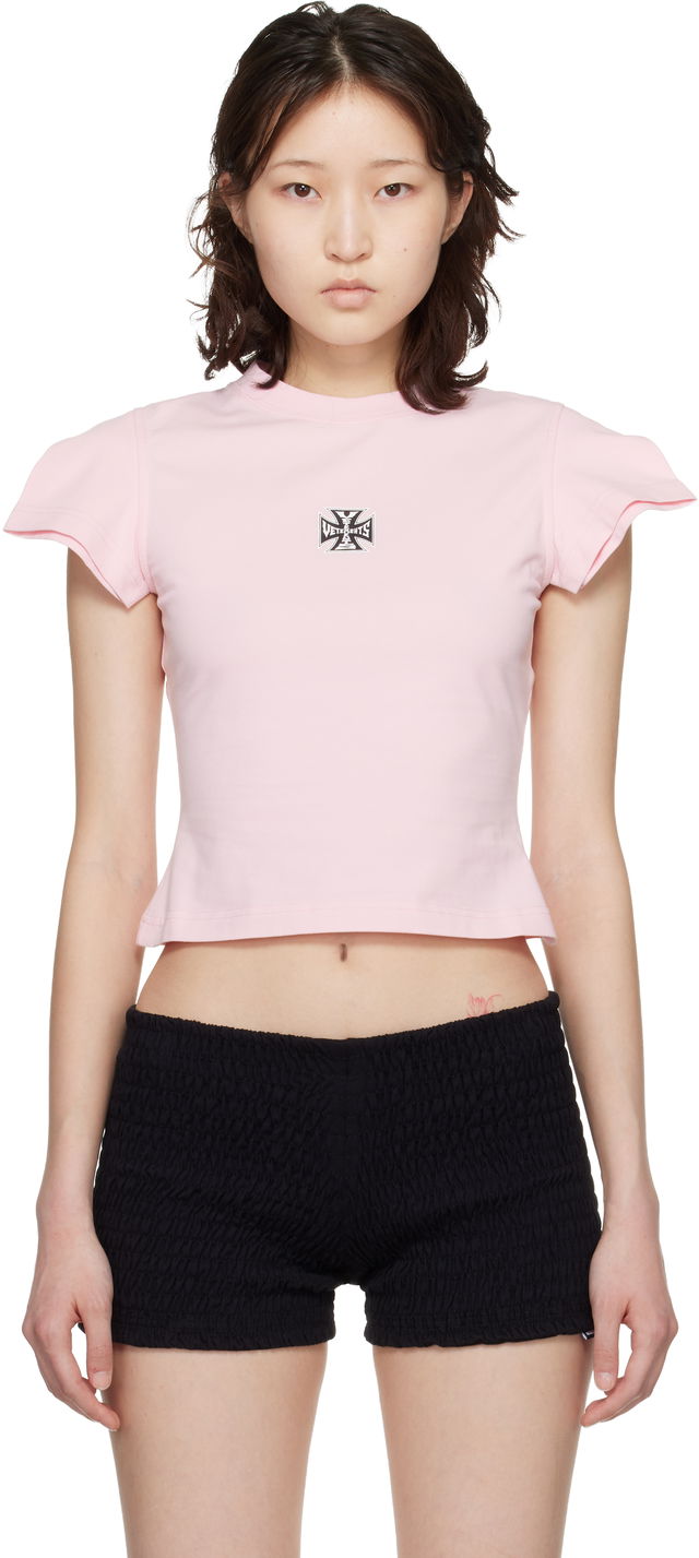 Biker Cross Logo Cropped Ruffled Sleeve T-shirt