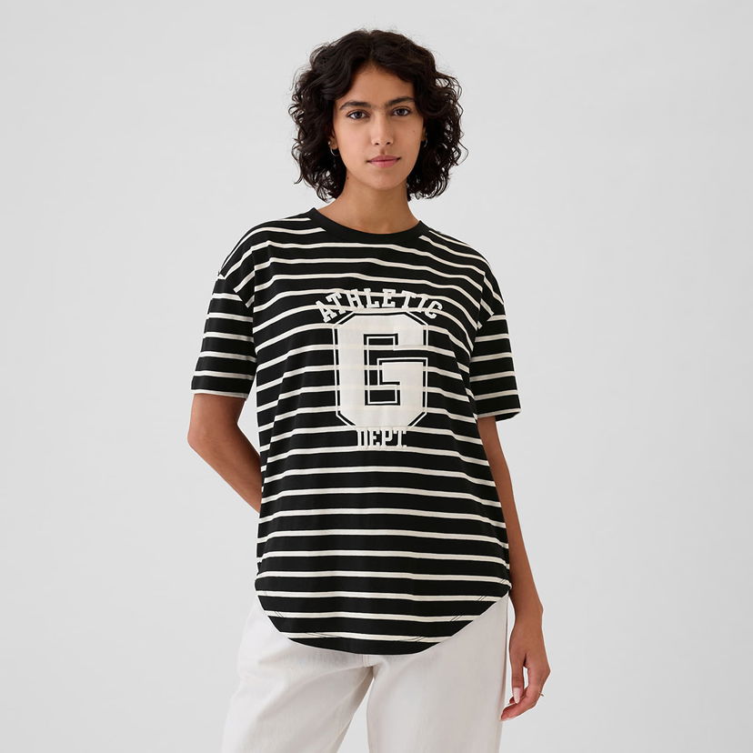 Тениска GAP T-shirt Shortsleeve Logo Tee Ivory Black Stripe M Черно | 500012-00