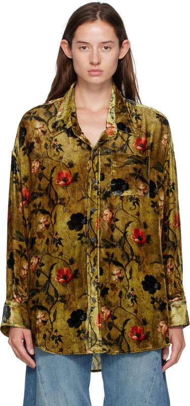 Риза R13 R13 Floral-Print Velvet Drop-Neck Shirt Зелено | R13WR004-R595A, 0