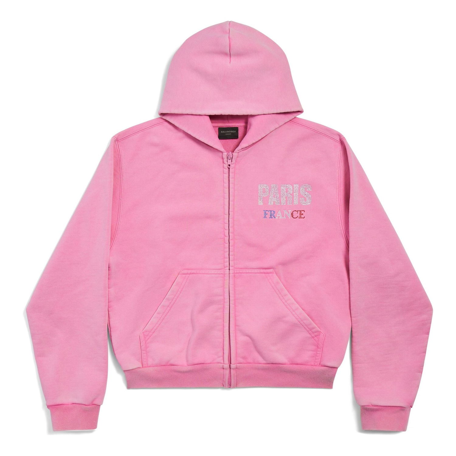 Суитчър Balenciaga Paris Strass Full Zip Small Fit Hoodie Розово | 811611TRVL49568, 0