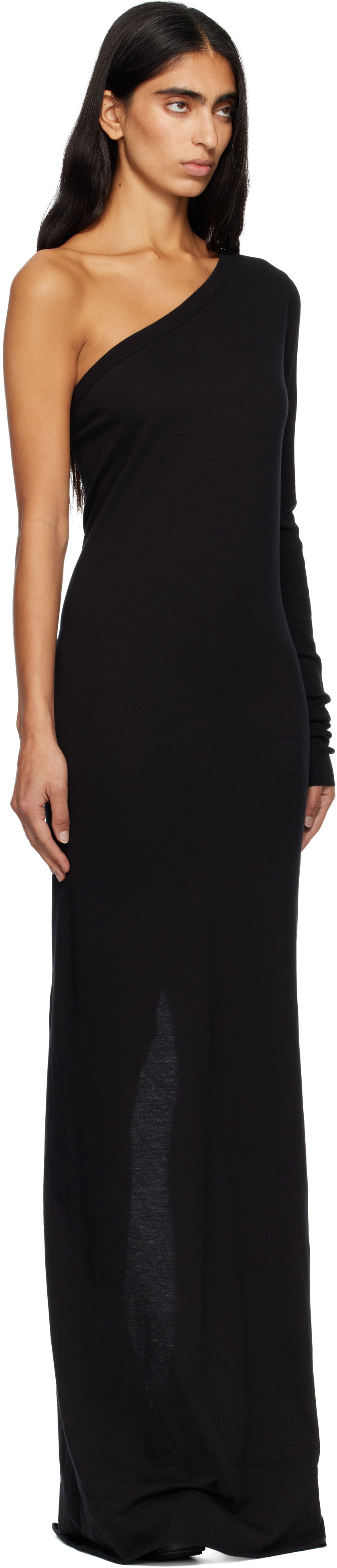 Pокля Rick Owens DRKSHDW Concordians Ziggy One-Shoulder Maxi Dress Черно | DS02E7511 RN, 1