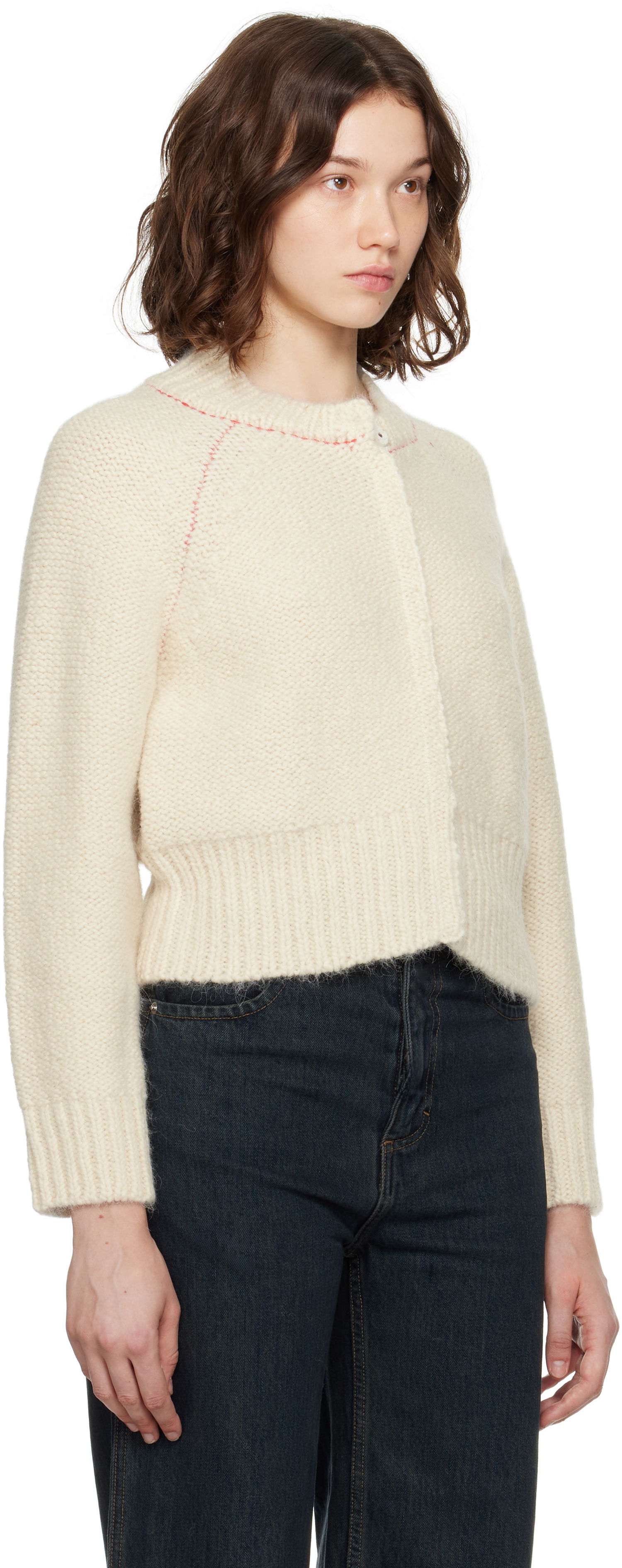 Пуловер Eckhaus Latta Eckhaus Latta Fisherman's Bomber Cardigan Бяло | 8264-EL-PF25-EG -, 1
