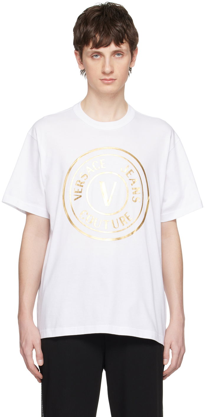 Тениска Versace Jeans Couture V-Emblem T-Shirt Бяло | E74GAHT05 ECJ00T