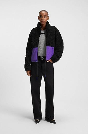 Яке BOSS Teddy jacket with colour-blocking and embroidered logo Лилаво | 50546382, 1