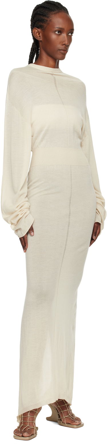 Pокля Rick Owens Concordians Knit Hooded Maxi Dress Бежово | RP02E4649 M, 3