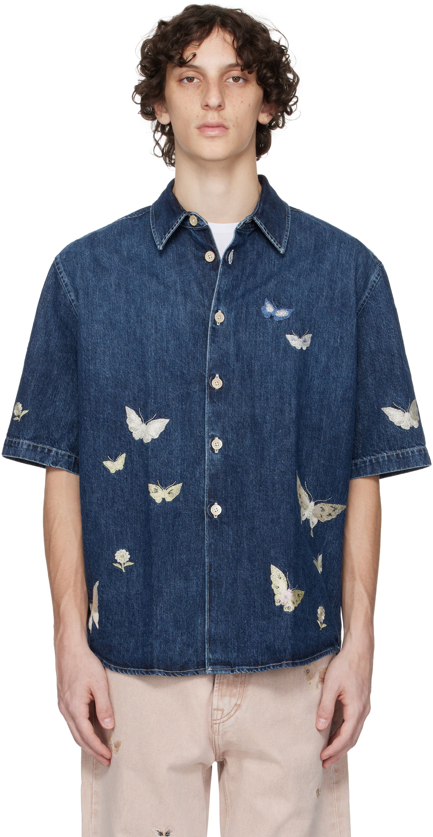 Риза OUR LEGACY Our Legacy Beyond Embroidered Denim Resort Shirt Синьо | M2252BB, 0