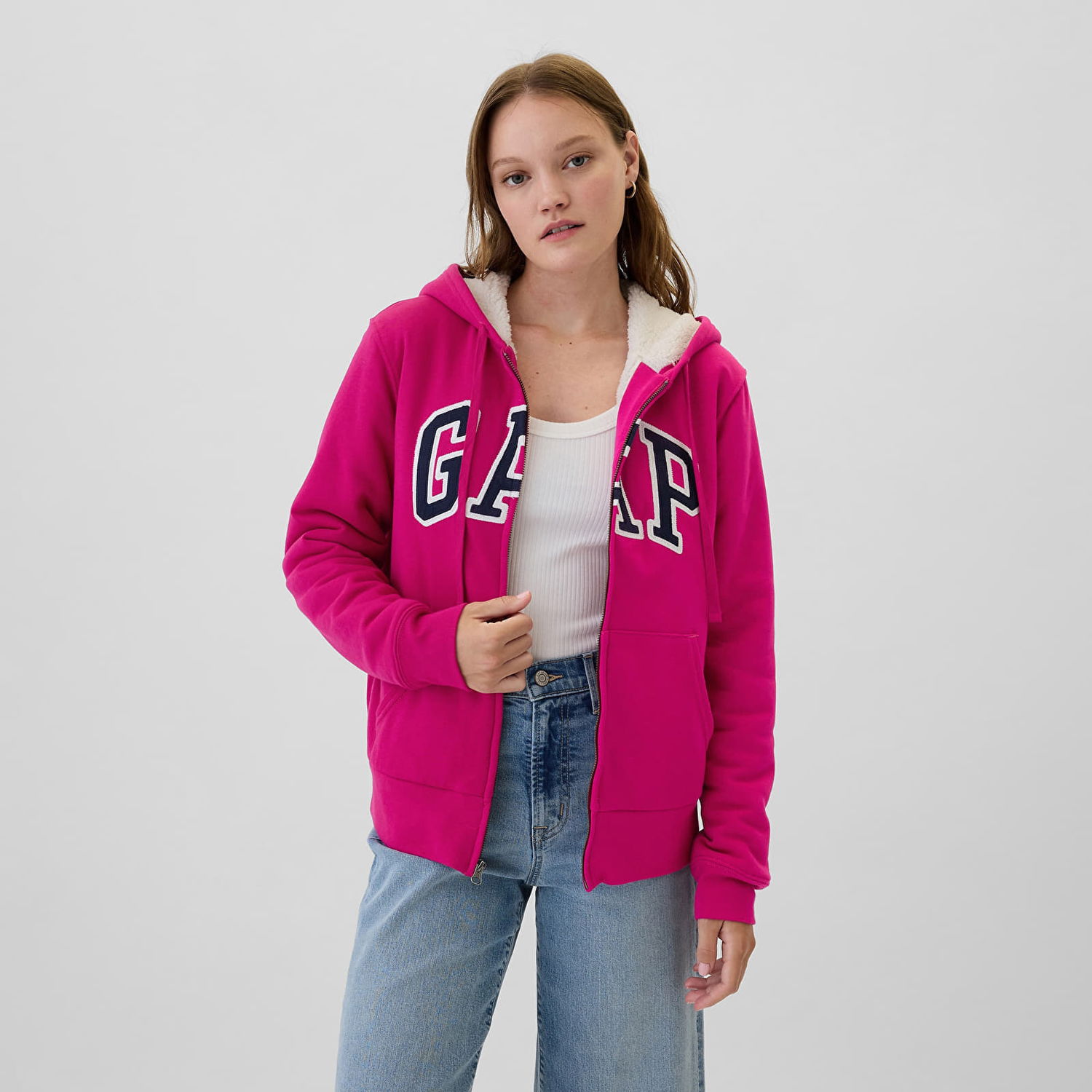 Суитчър GAP Logo Sherpa Fullzip Hoodie Bright Beet Розово | 498594-01, 0