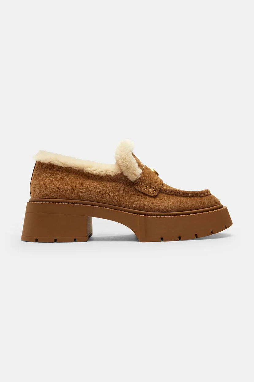 Кецове и обувки Coach Leah Platform Suede Shearling Loafers Кафяво | CCH84.PP1