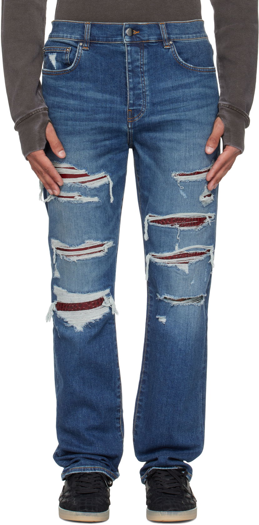 Дънки AMIRI AMIRI Croc Slim Thrasher Jeans Синьо | AMDNSM1023