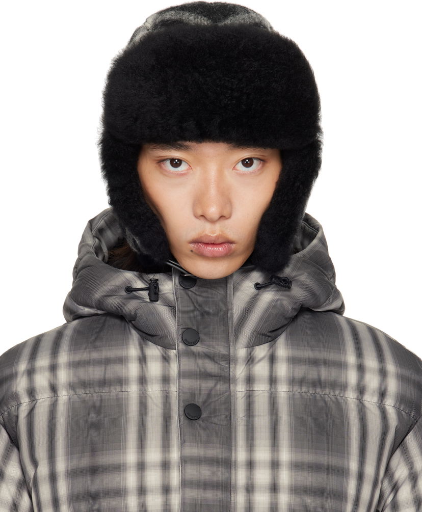 Шапка Burberry Burberry Check Wool Trapper Hat Сиво | 8114830