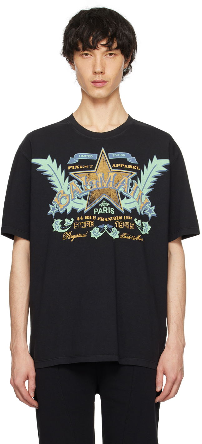 Тениска Balmain Western T-Shirt Черно | CH1EG000GD28