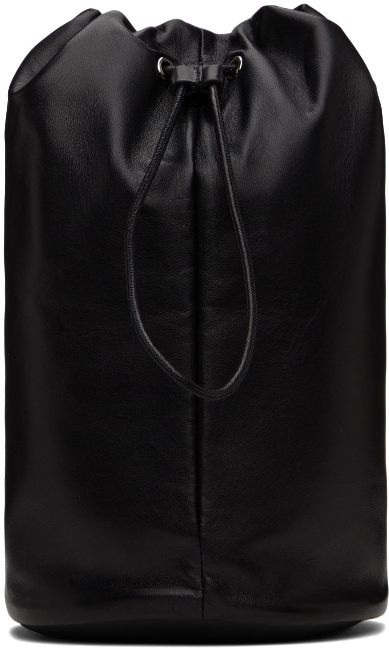 Голяма пазарска чанта The Row Leather Drawstring Pouch Черно | W1336-L100