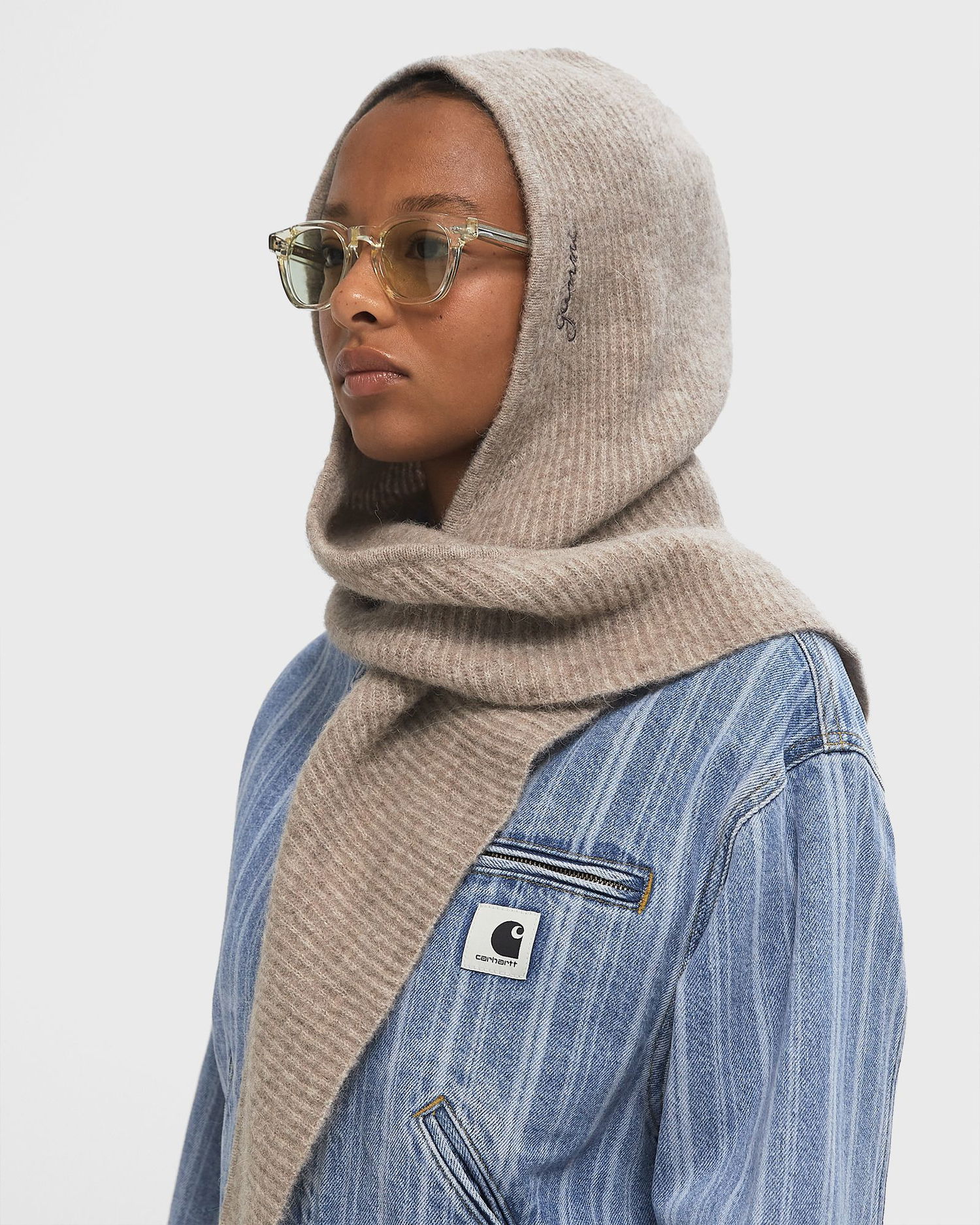 Шапка GANNI Wool Ribbed Knit Balaclava with Tie Бежово | A5983-859, 1