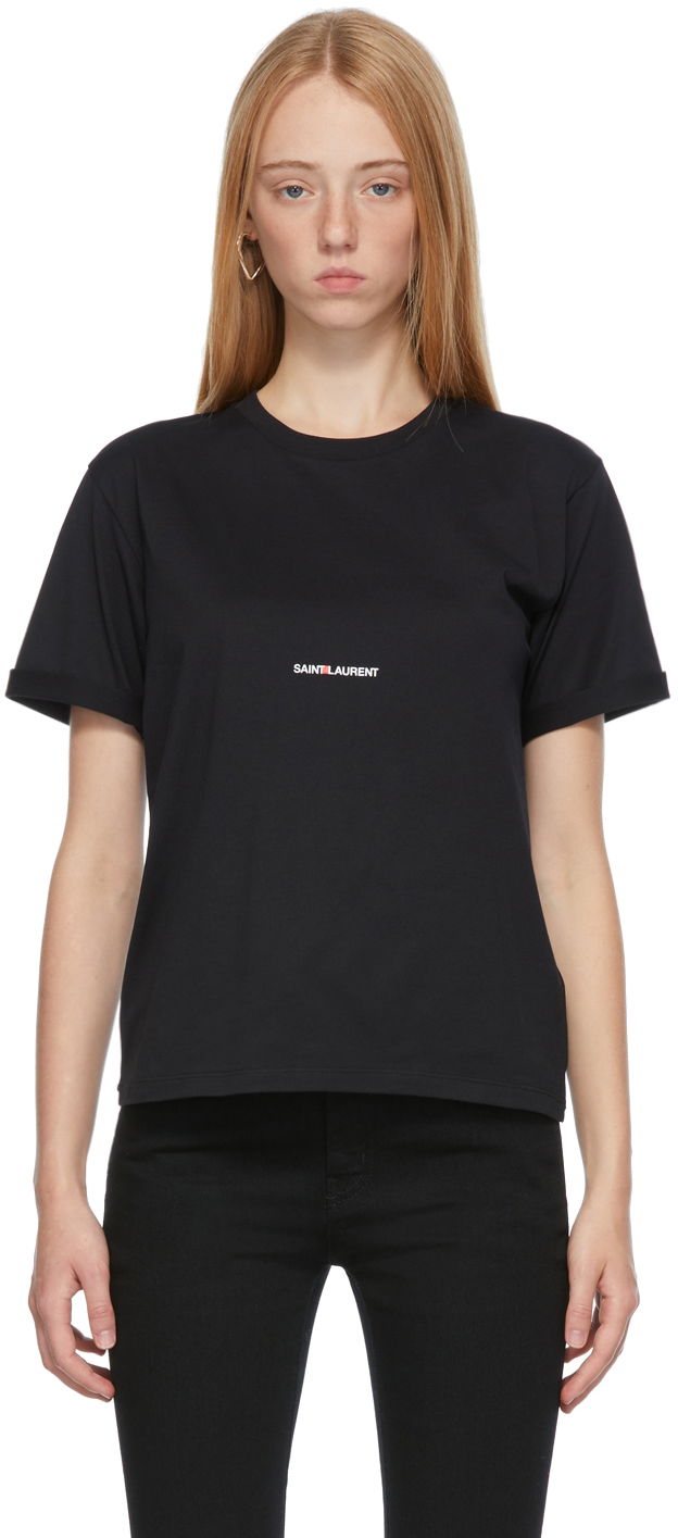 Тениска Saint Laurent Rive Gauche Logo T-Shirt Черно | 460876YB2DQ, 0