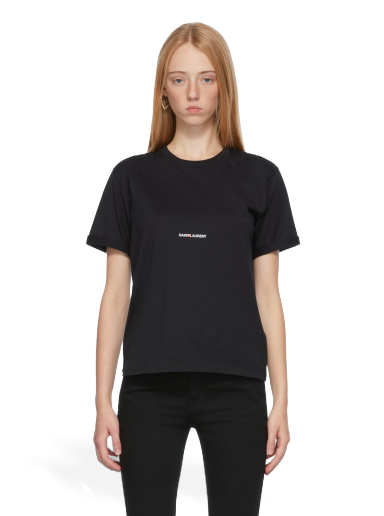 Тениска Saint Laurent Rive Gauche Logo T-Shirt Черно | 460876YB2DQ