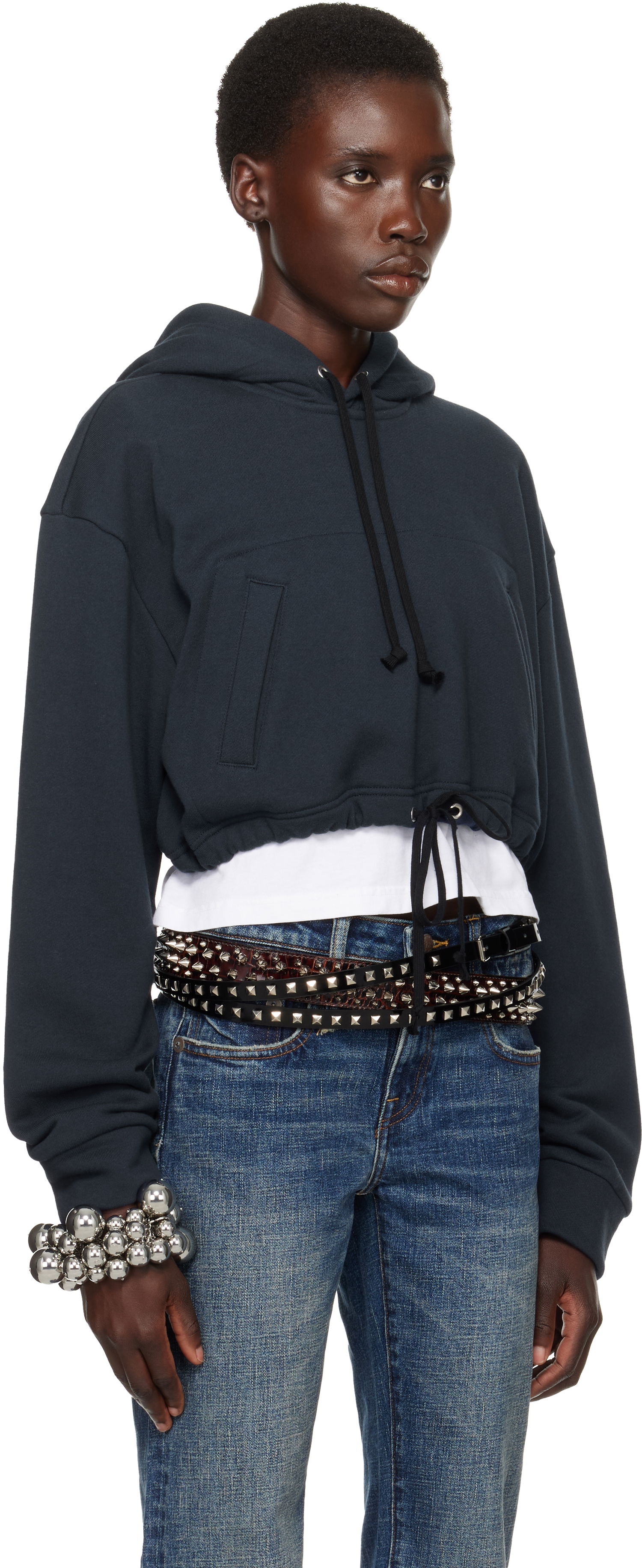 Суитчър Comme des Garçons Comme des Garçons Girl Cotton Back Pile Cropped Hoodie Тъмно синьо | NO-T016-051-1, 1