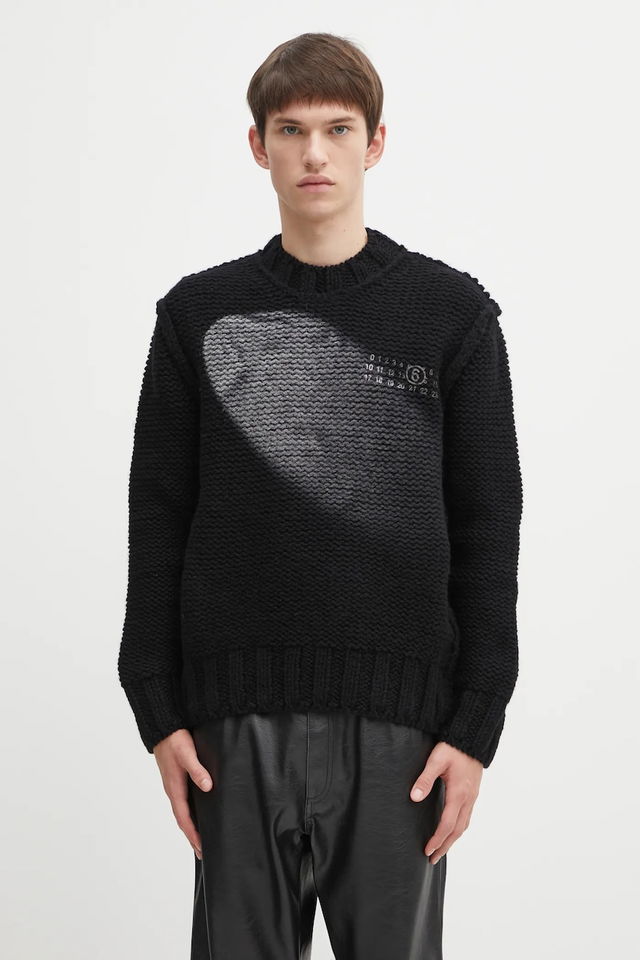 Chunky Knit Sweater with Distressed Spotlight Effect and Signature Numbering Logo