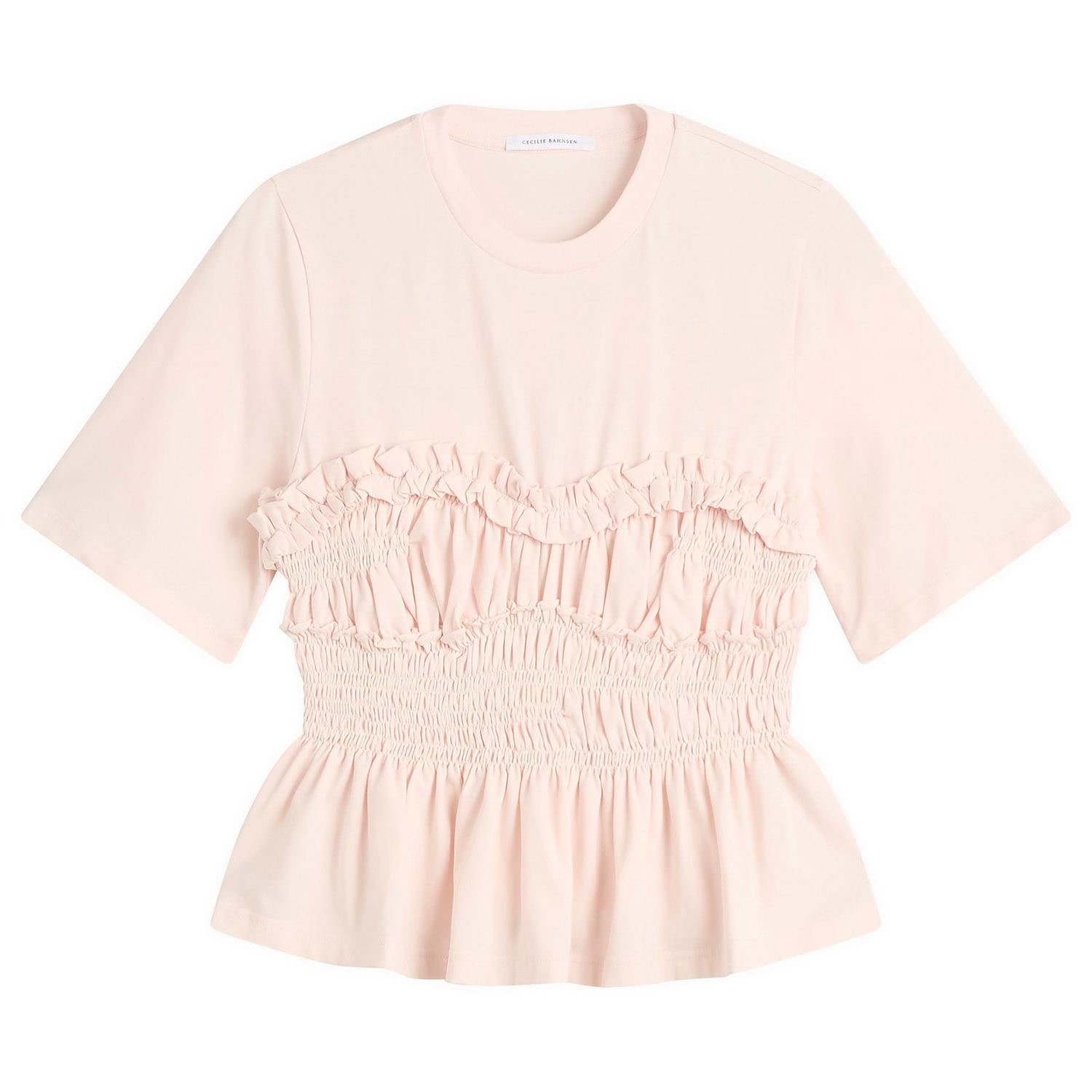 Тениска Cecilie Bahnsen Vilde Ruffled Smocked Peplum T-Shirt Розово | 425RTW19001, 0