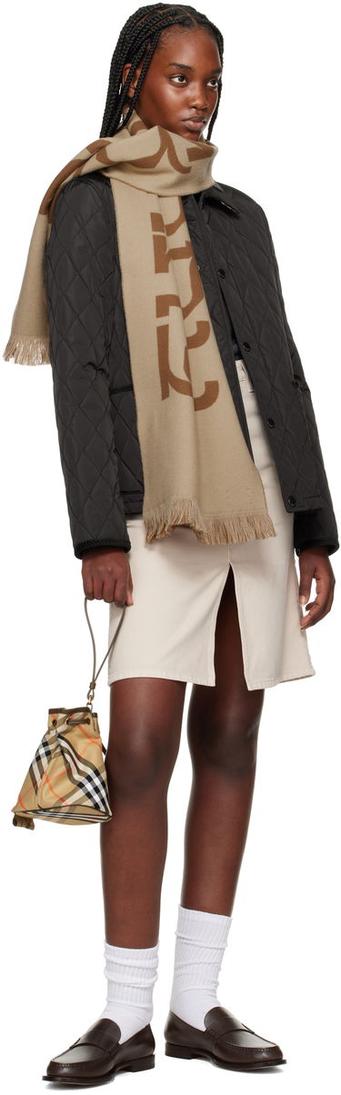 Шал Burberry Burberry Logo Wool Scarf Бежово | 8104500, 2