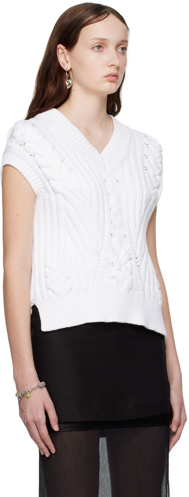 Пуловер Helmut Lang Cable Knit Vest Бяло | N01HW716, 1