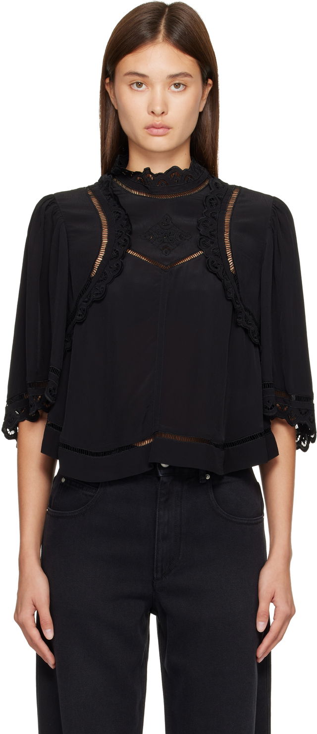 Frany high-neck lace cut-out blouse